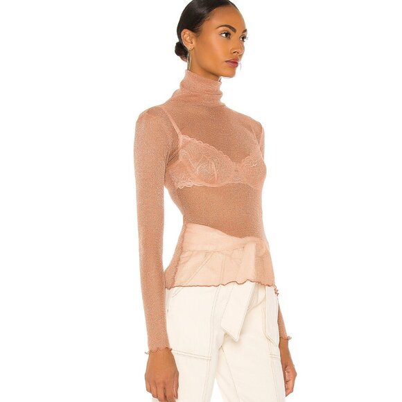 JONATHAN SIMKHAI STANDARD Pink Dusk Sheer Charli Turtleneck Top - Picture 3 of 15